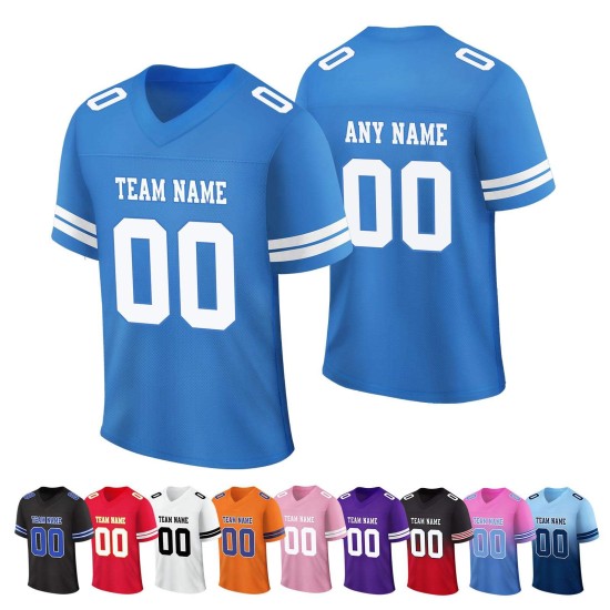 Custom Professional Blue American Football Uniforms Breathable Logo-Designed V Neck American Football Jersey Custom Professional Blue American Football Uniforms Breathable Logo-Designed V Neck American Football Jersey