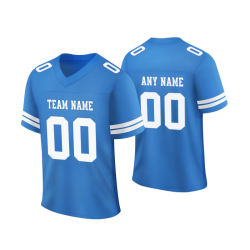 Custom Professional Blue American Football Uniforms Breathable Logo-Designed V Neck American Football Jersey