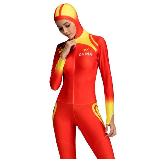 Custom Women's Adult Speed Skating Uniform Zipper Closure Long Sleeve Short Track Ice Breathable Quick Dry Eco-Friendly