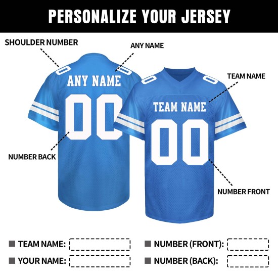 Custom Professional Blue American Football Uniforms Breathable Logo-Designed V Neck American Football Jersey Custom Professional Blue American Football Uniforms Breathable Logo-Designed V Neck American Football Jersey