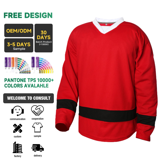 Custom Logo Long Sleeve Ice Hockey Jersey Practice Jerseys Printed Name Breathable Blank Red Ice Hockey Uniform Sports Wear